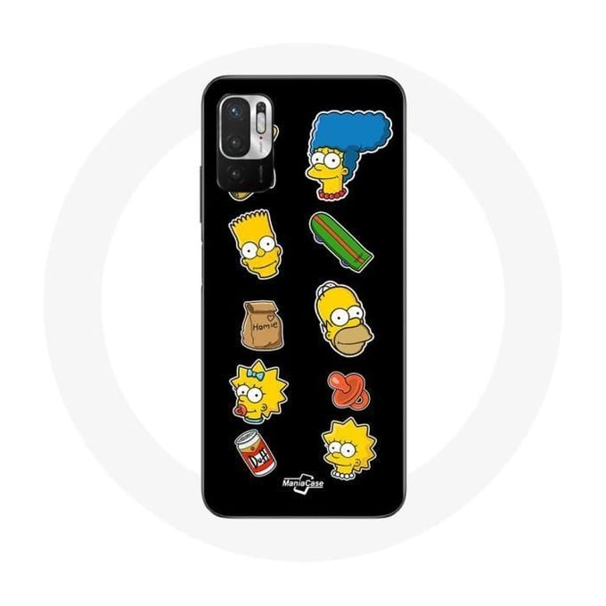 Coque - Les Simpson - Xiaomi Redmi Note 10 5G - Souple - Autocollants - Noir noir