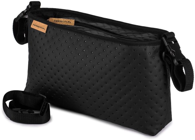FEROCITY - Buggy kinderwagen organizer Universele tas Kinderwagenhaak - Leer - Gewatteerd - Zwart