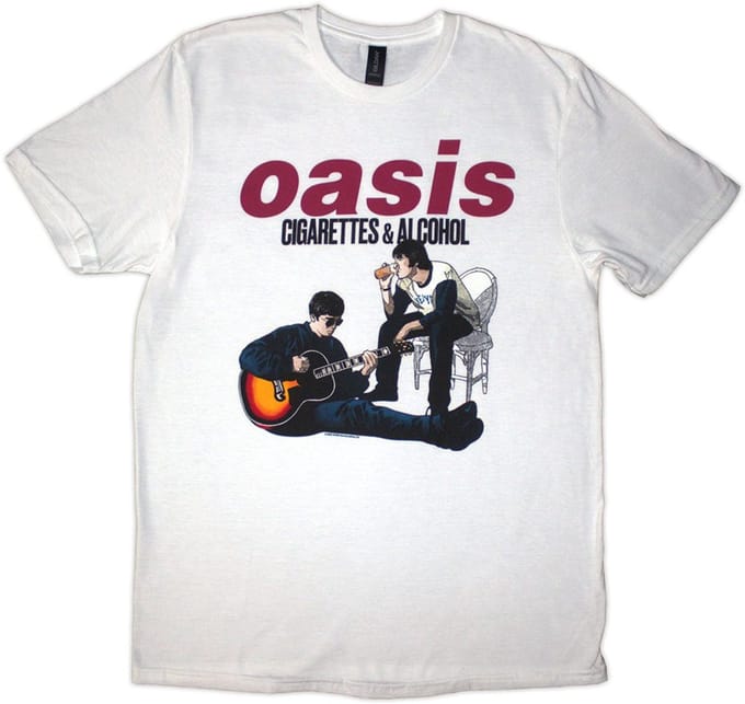 Oasis - Cigarettes & Alcohol Illustration Heren Tshirt - S - Wit