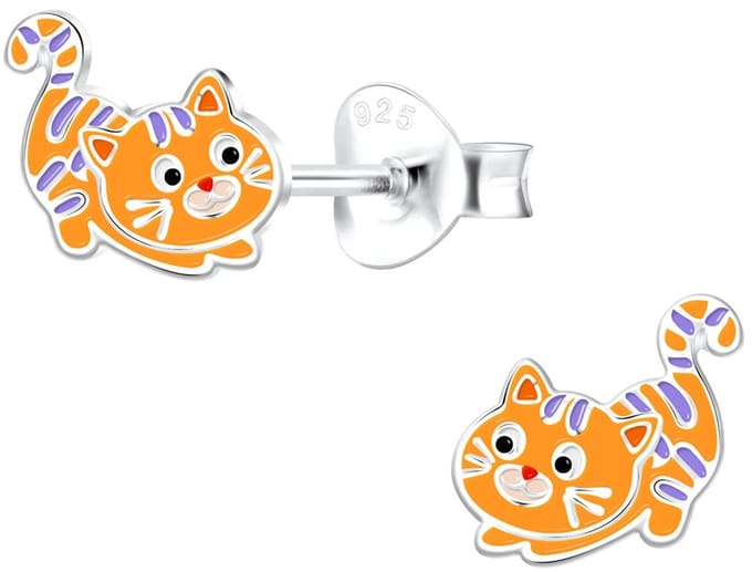 Joy|S - Zilveren kat poes oorbellen - 9 x 7 mm - t04