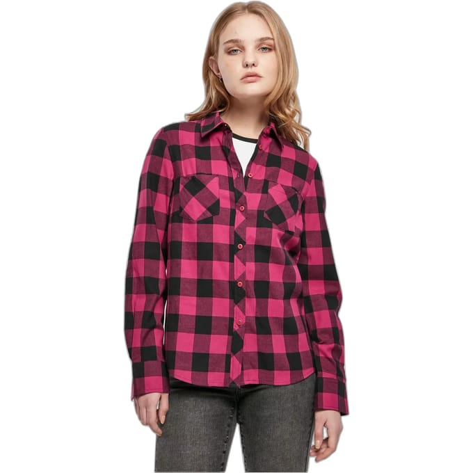 Urban Classics - Turnup Checked Flanell Blouse - XL - Roze/Zwart