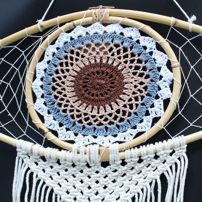 Macramé Dromenvanger - Bescherming - Boze Oog - Bruin, Grijs & Wit - 70x1x23x85cm