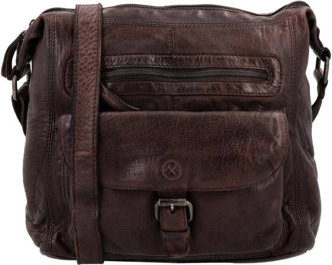Hide & Stitches Paint Rock Schoudertas - 100% Leer - Donkerbruin