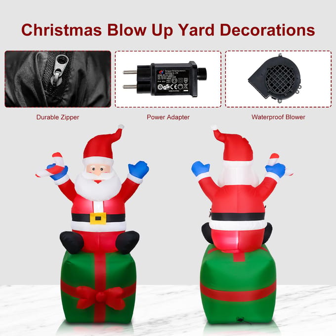 6 FT kerstopblaasboten Kerstman waterdicht 6 LED verlichte gigantische opblaas Kerstman geschenkdoos met US Plug rood