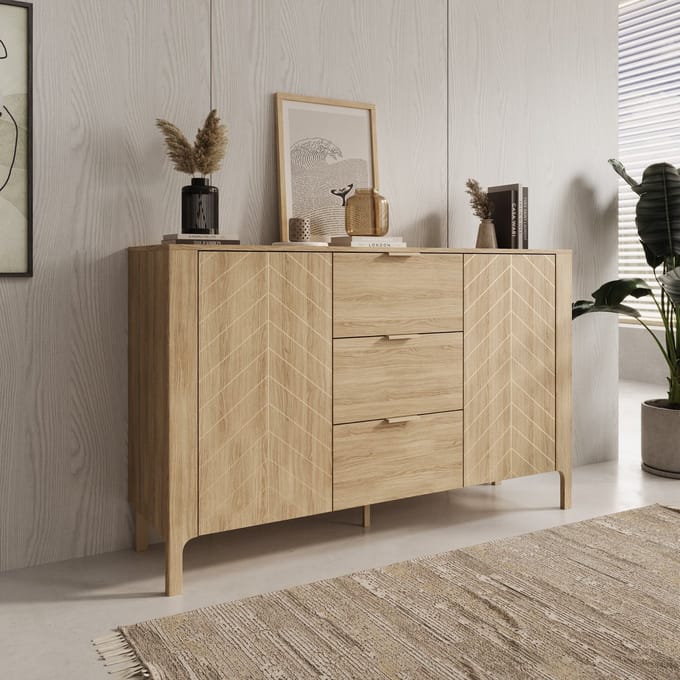 Meubella - Montera - Dressoir - Eikenpatroon - 154x41x96 cm
