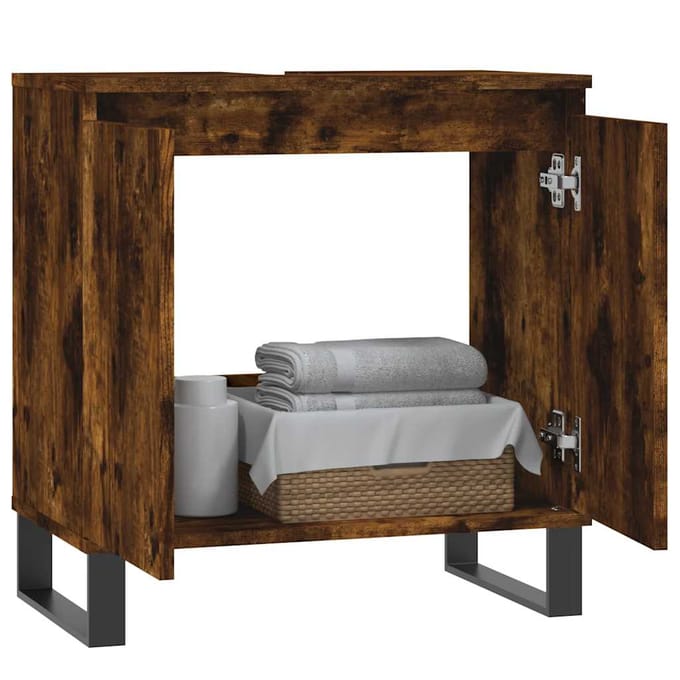 vidaXL - Badkamerkast - 58x33x60 - cm - bewerkt - hout - gerookt - eikenkleurig