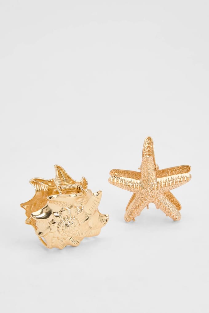 boohoo Dames Gouden Oceaan Schelp Haarklauwen 2 Stuks