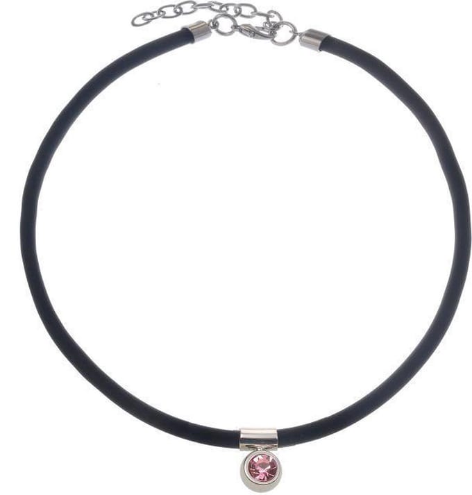 Behave - Zwarte koord ketting met roze steen - Vrouwelijk accent