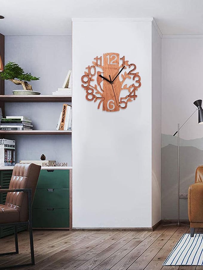 Horloge murale en bois de 22 cm de diamètre, blanche, double couche, ultra silencieuse beige