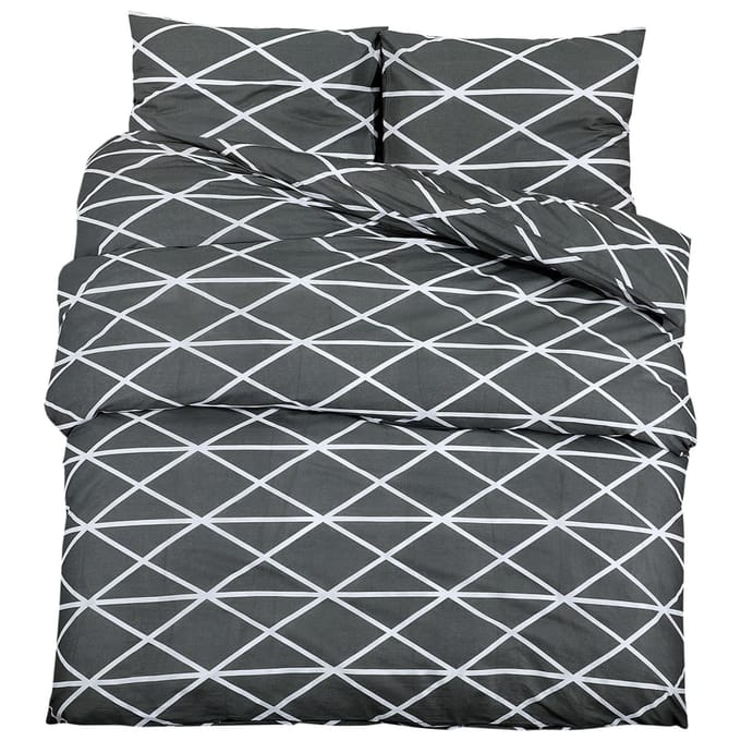 vidaXL - Dekbedovertrekset - 240x220 - cm - katoen - donkergrijs - en - wit
