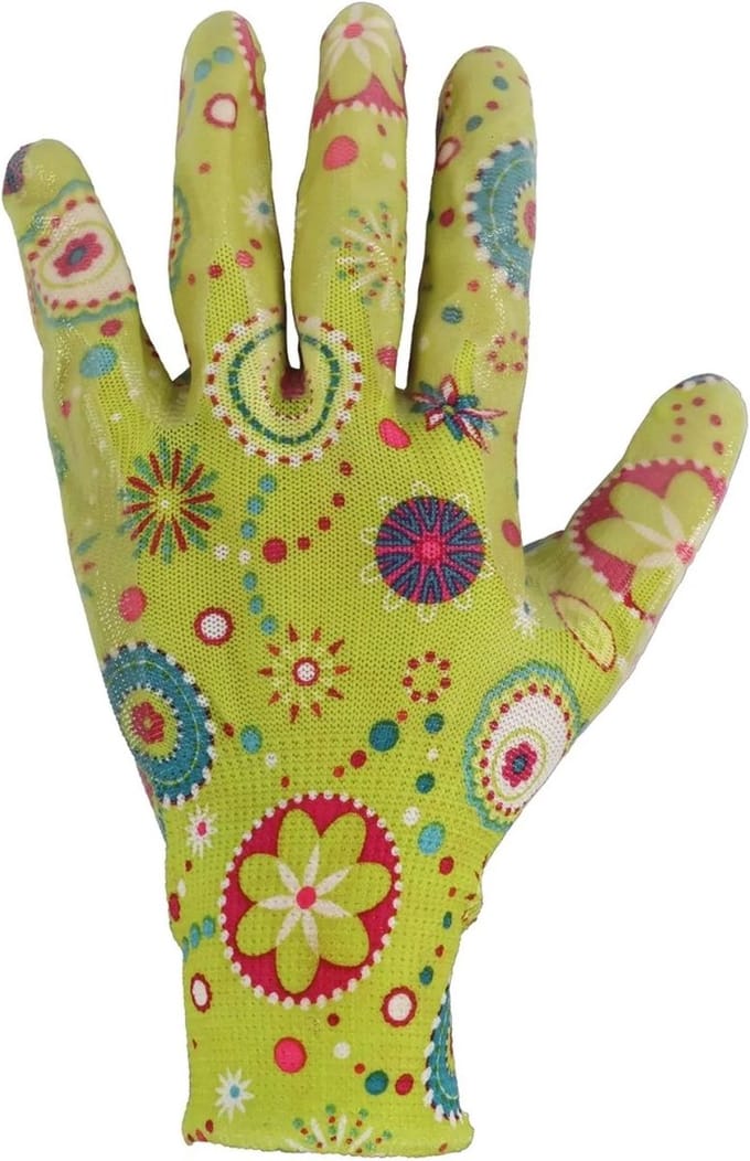 Talen Tools - Werkhandschoenen - Tuinhandschoenen - Polyester - Gebloemd - Nitrilcoating - Maat S