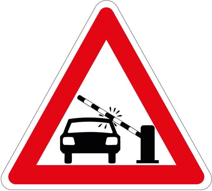 Pas op slagboom auto's sticker | 20 cm