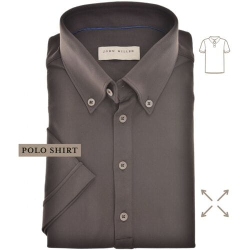 John Miller Polo Short Sleeve Button-Down Hyperstretch Donker Bruin / male