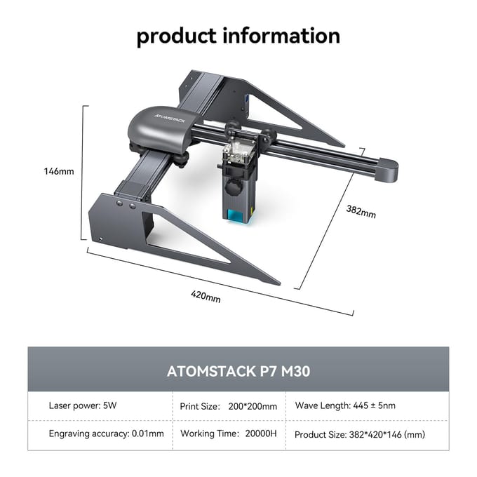 ATOMSTACK P7 30W Lasergraveermachine Desktop DIY Graveer- en Snijmachine met 200*200 Graveeroppervlak UK PLUG