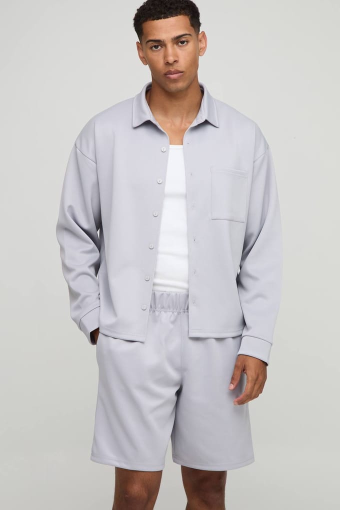 Oversized Scuba Harrington en Relaxed Short Set | Grey | Size Medium