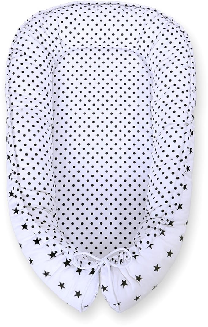Babynest dubbelzijdig Premium Cocoon voor baby's BOBONO - zwarte sterren/stippen