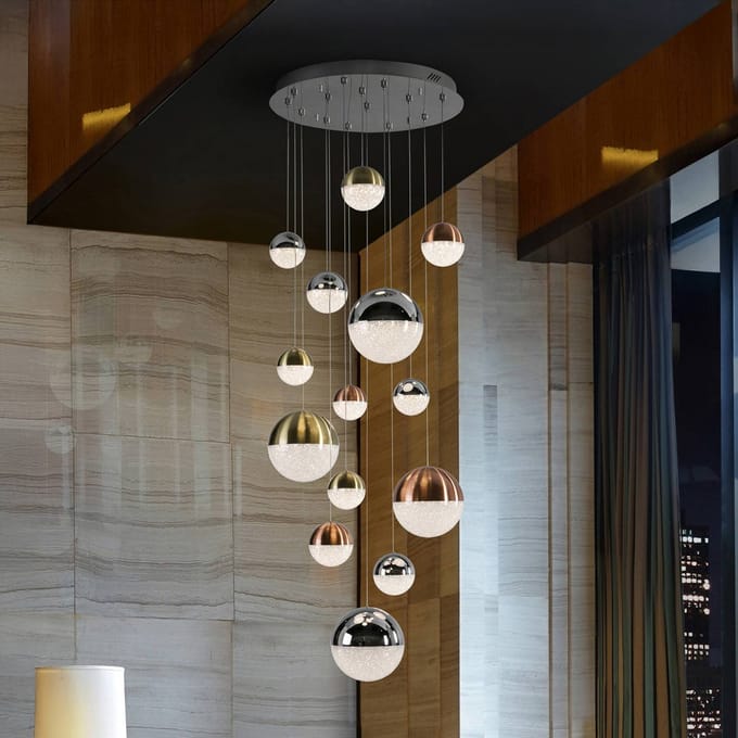 Schuller Valencia LED hanglamp Sphere, 14-lichts, dimbaar, Ø 60 cm, meerkleurig