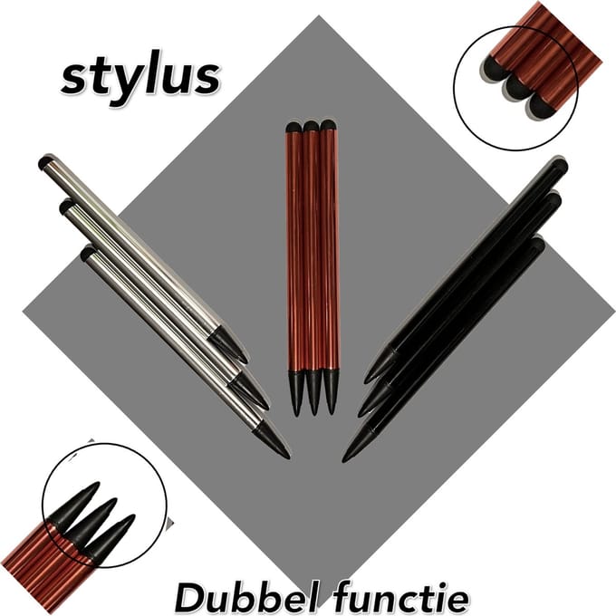 1+1 extra Afecto stylus pennen - mix 3 kleuren - twee functies - geschikt voor Tablet, Smartphone , pc en TomTom