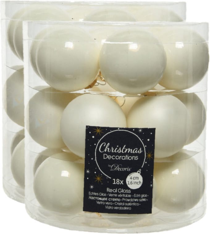 Decoris Kleine kerstballen - 54x st - wol wit - D4 cm - glas - kerstversiering
