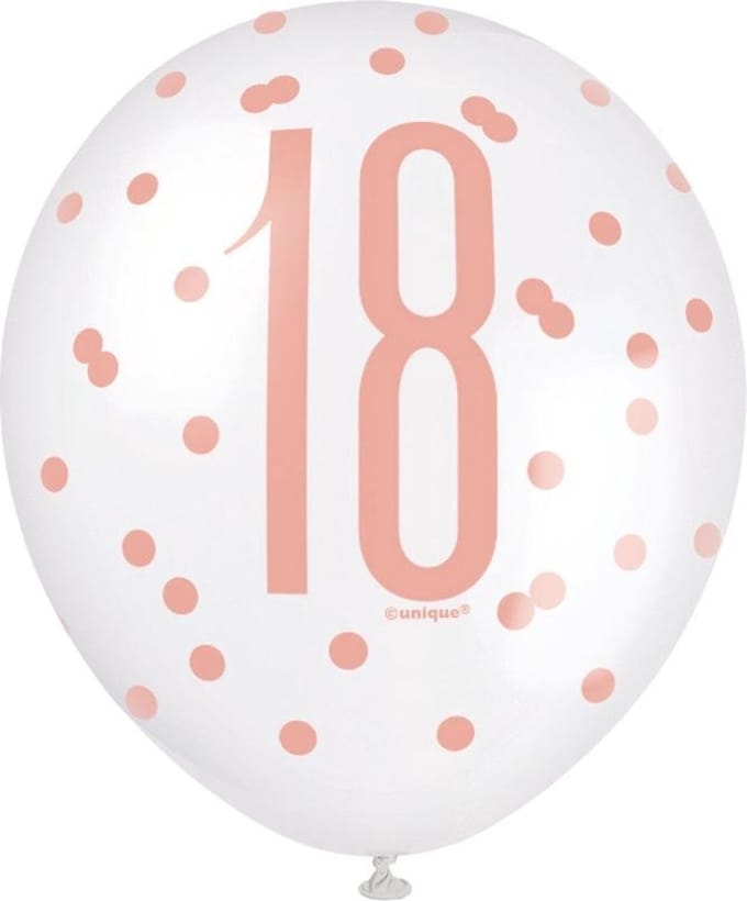 Ballonnen 18 jaar Glitz Rose Goud | 6 stuks