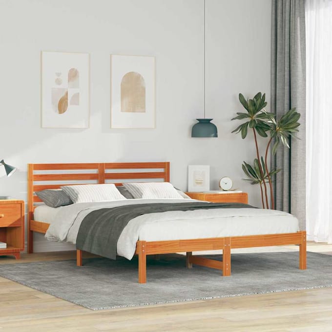 vidaXL - Bedframe - Wasbruin - 140 - x - 220 - cm - Massief - grenenhout