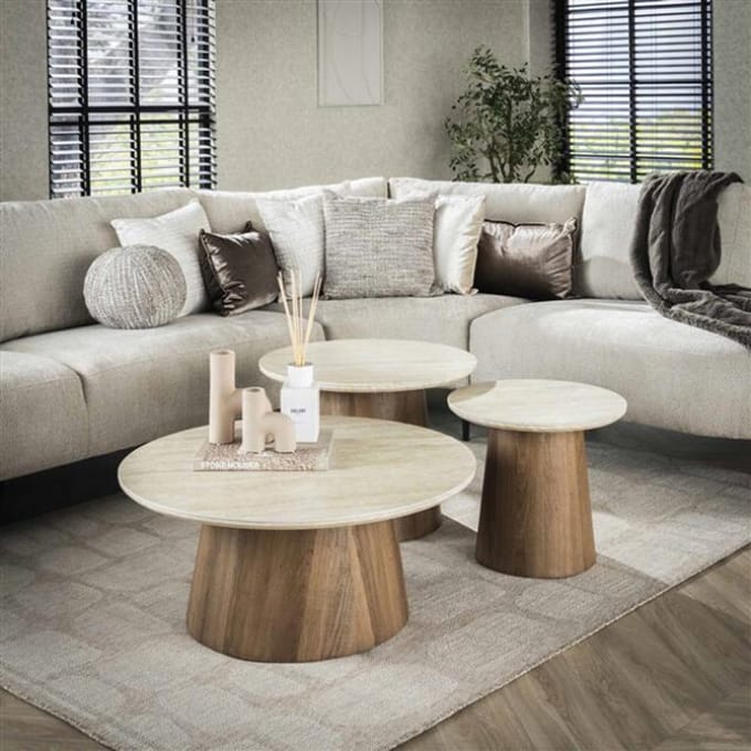 Hoyz Collection - Salontafel Romano Tapse Poot - Keramisch Travertin - Set van 3