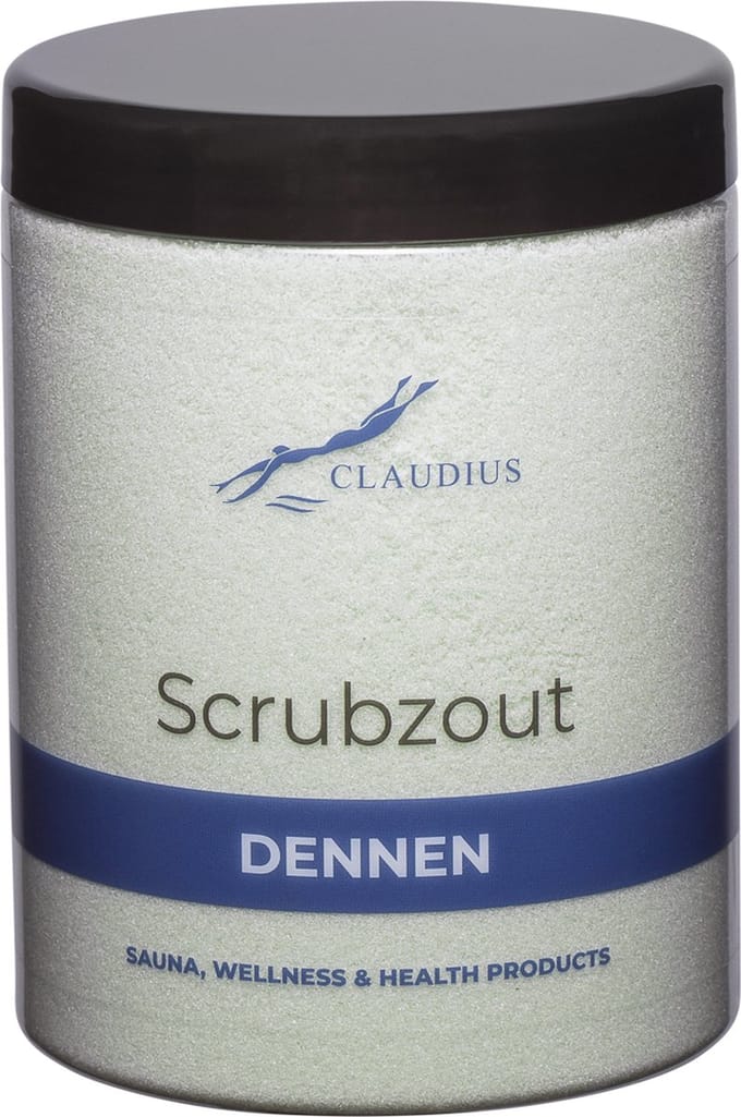Scrubzout Dennen in handige pot - 1250 gram - met zwarte deksel - Hydraterende Lichaamsscrub
