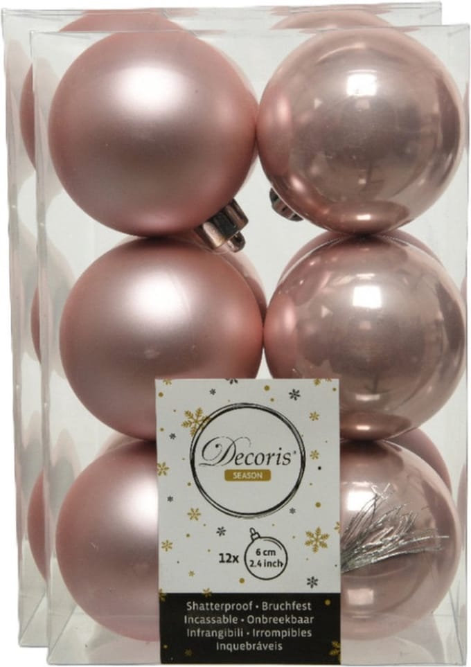 Decoris kerstballen - 48x st - lichtroze - D6 cm - kunststof - kerstversiering