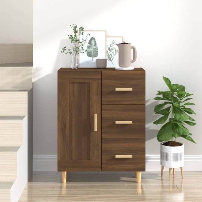 vidaXL - Dressoir - 69,5x34x90 - cm - bewerkt - hout - bruin - eikenkleur