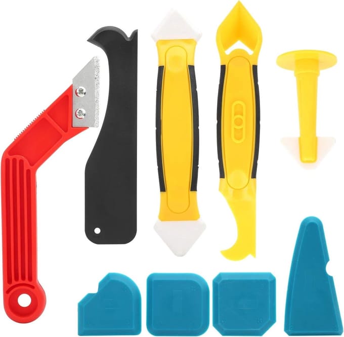 Kitspatel Set - Kit afwerkset - Kit aanbrengen - 9 Delig multifunctioneel - 28 x 14 x 4 cm - Grijs