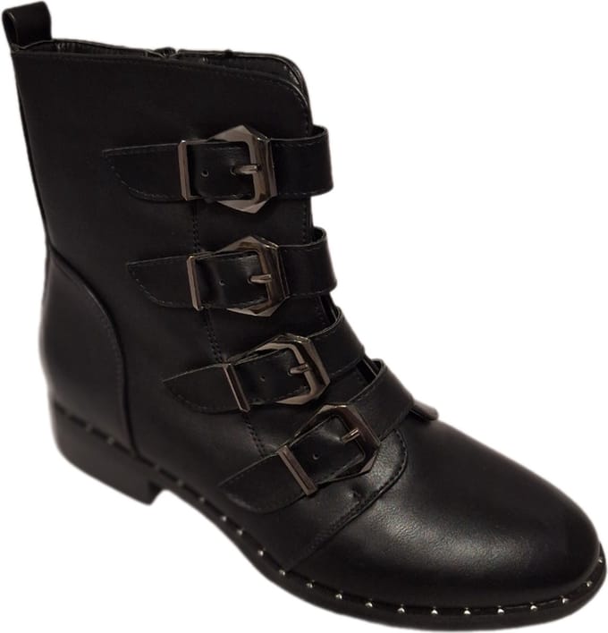 LUCKYSHOES-BIKERBOOTS-LEDERLOOK-4 RIEMPJES MET GESP-STUDS LANGS ZOOL-39