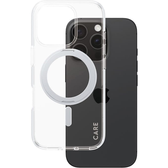 CARE by PanzerGlass Feature Case - Transparant w. - Zilver Kickstand & MagSafe iPhone 16 Pro