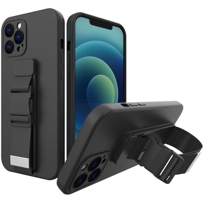 Hurtel Rope Case Silicone Case with Lanyard Purse Lanyard Strap for Xiaomi Redmi Note 11 Pro Black