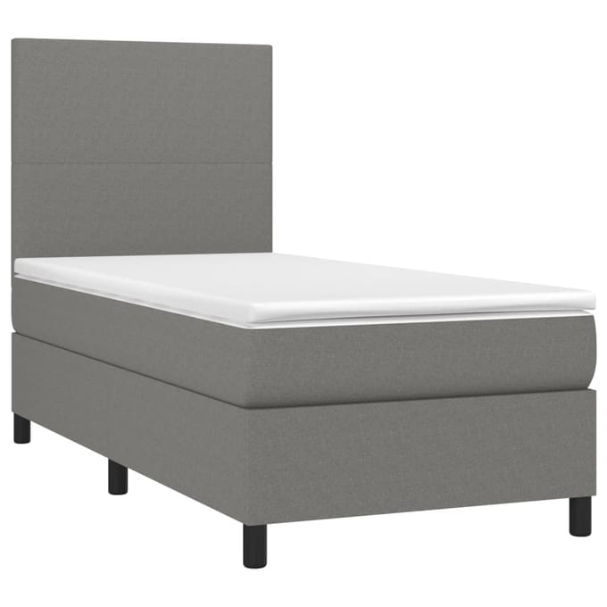 vidaXL - Boxspring - met - matras - en - LED - stof - donkergrijs - 80x200 - cm