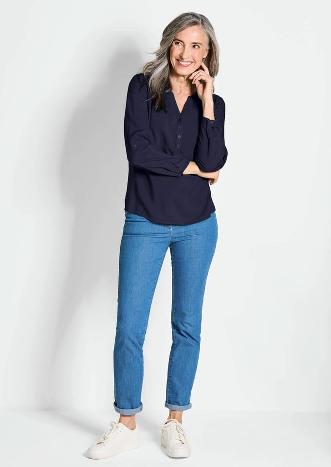 Blouse van pure viscose - marine - Gr. 40 van Goldner Fashion