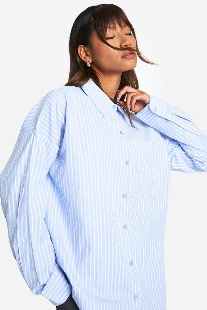 boohoo Dames Stripe Oversized Shirt | Babyblauw | Maat: 36