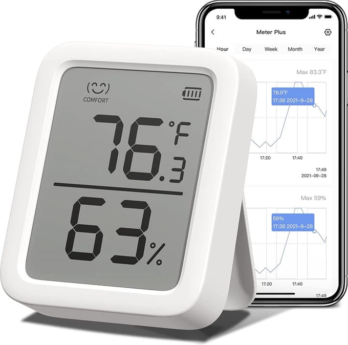NaSK - Thermometer Hygrometer, Bluetooth Digitale Temperatuur Vochtigheid Sensor met Smart Alert & Data Opslag, LCD Scherm Digitale Thermo Hygrometer voor kamertemperatuur Kelder Garage