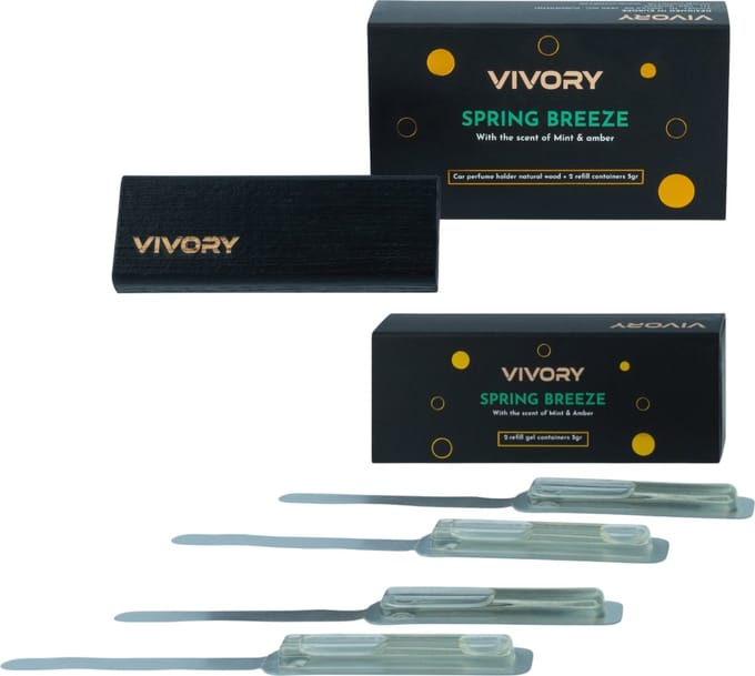 Vivory Luxe Autoparfum Voordeelset– Complete set inclusief drie extra refills. Spring Breeze, met de geur van Amber en Mint