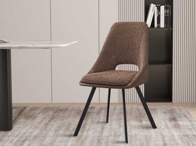 Interiax Eetkamerstoel Ada BouclÃ© Zand Rug PU Bruin