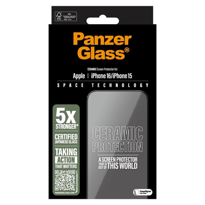 PanzerGlass Screenprotector geschikt voor Apple iPhone 16 Glazen | PanzerGlass Ceramic Screenprotector - Case Friendly