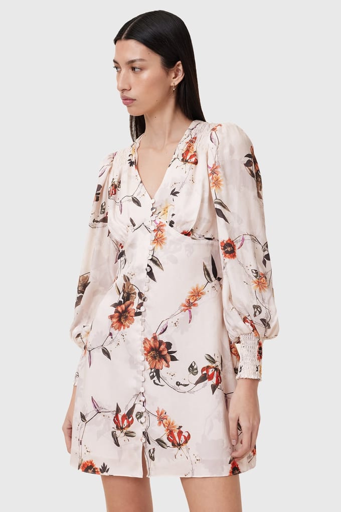 AllSaints Auden Dress Unity Ecru White Größe: 2 | Minikleider Outlet | Damen | Braun