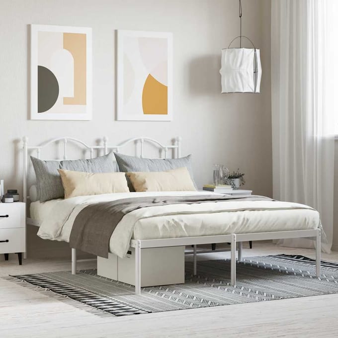 vidaXL - Bedframe - met - hoofdbord - metaal - wit - 140x190 - cm
