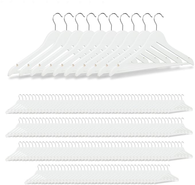200x kledinghanger hout - broekhanger - klerenhanger - draaibare haak - wit