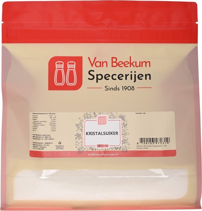 Van Beekum Specerijen - Kristalsuiker - 2 KG (hersluitbare stazak)