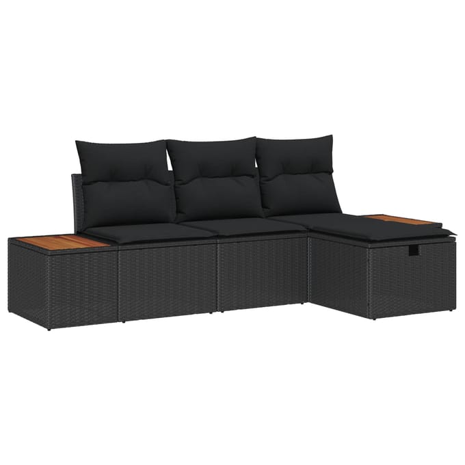 vidaXL - Tuinbank - Set - 4 - st - Zwart - poly - rattan