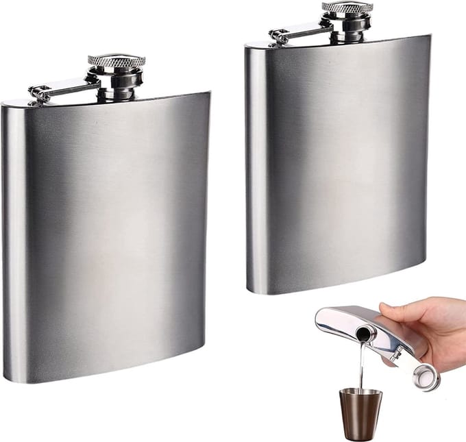 *** 2x Premium RVS Heupfles met Schroefdop - 200 ml - 12x9cm - Zilver - van Heble® ***