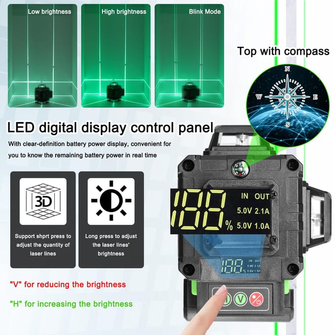 Multifunctioneel 16-lijnen laserniveau 3 graden zelfnivellerende machine Oplaadbare lithiumbatterij nivellering EU Plug