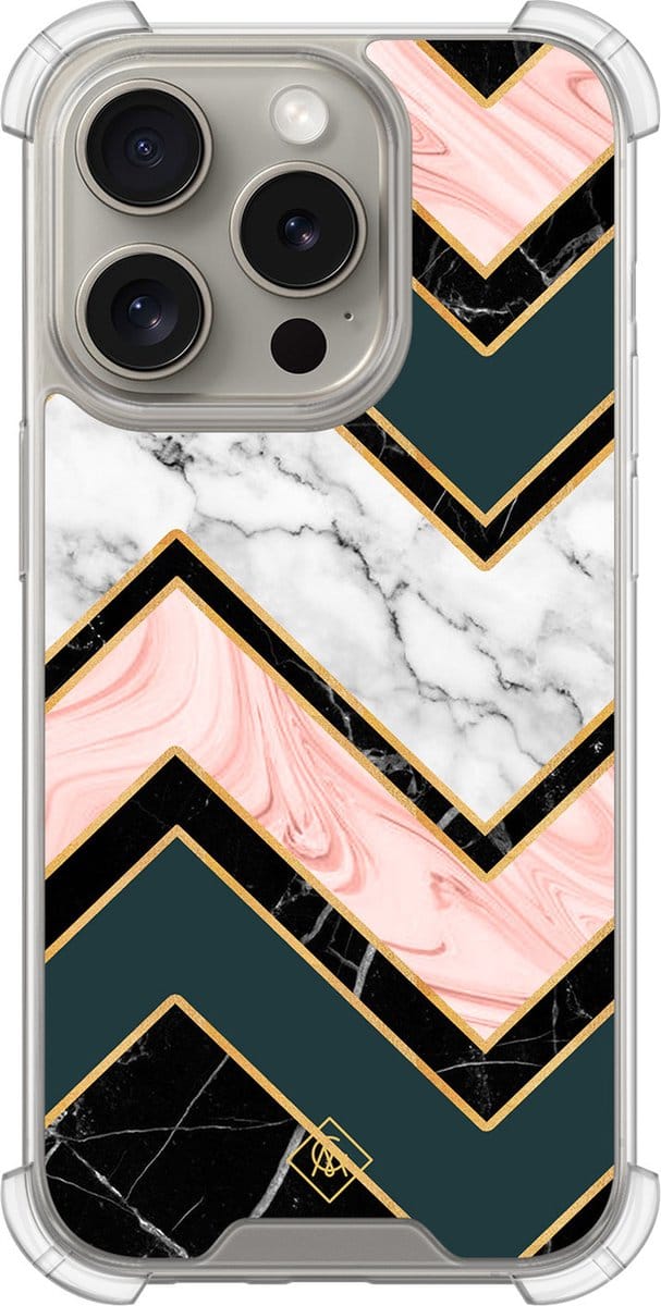 Casimoda® hoesje - Geschikt voor iPhone 15 Pro - Marmer Triangles - Shockproof case - Extra sterk - TPU/acryl - Multi, Transparant