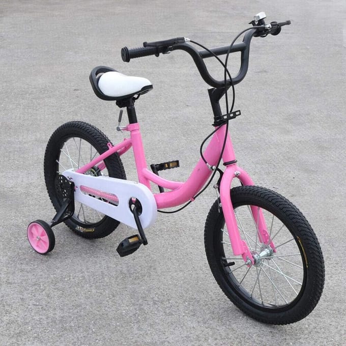 Kinderfiets - Loopfiets met steunwielen - Leren fietsen - Dubbele remtechnologie - 16 inch - Roze