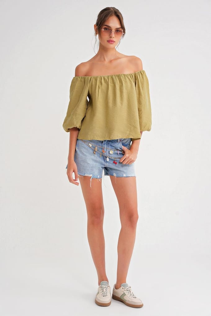 Modal Gemengde Blouse met Madonna Kraag en Rimpeldetails
